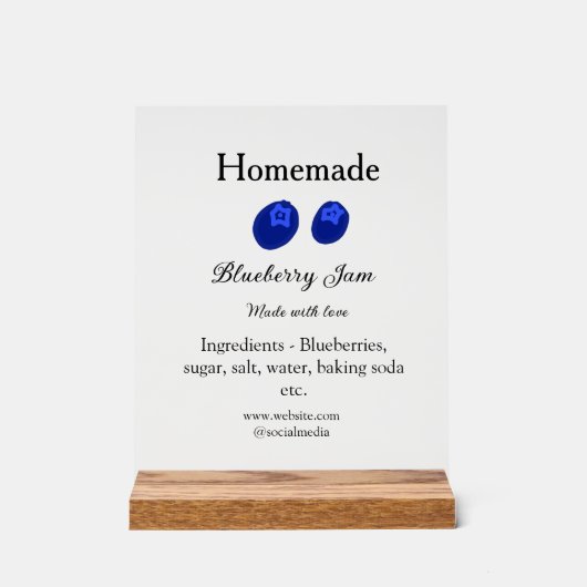 Homemade blueberry jam made with love add text アクリルサイン (正面)