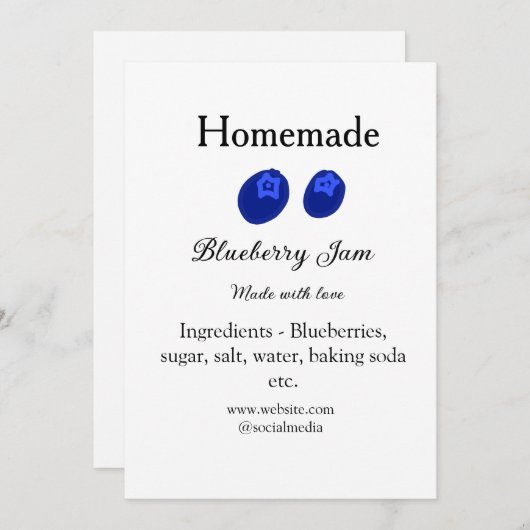 Homemade blueberry jam made with love add text 招待状 (正面/裏面)