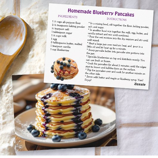 Homemade Blueberry Pancakes Recipe Card ポストカード