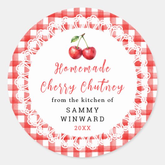 Homemade Cherry Chutney Jar Label ラウンドシール (正面)