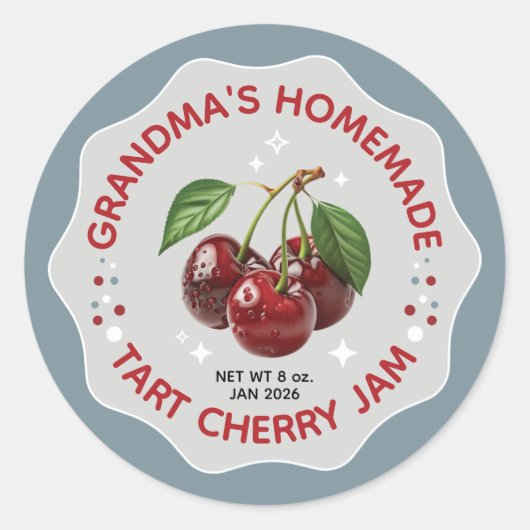Homemade Cherry Jam Canning Jar Labels ラウンドシール (正面)