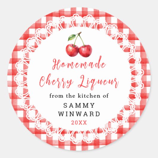 Homemade Cherry Liqueur Bottle Label ラウンドシール (正面)