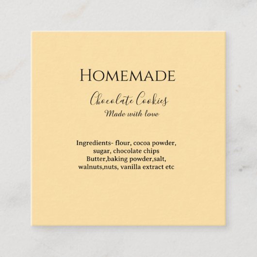 Homemade chocolate cookies made with love add text スクエア名刺 (正面)