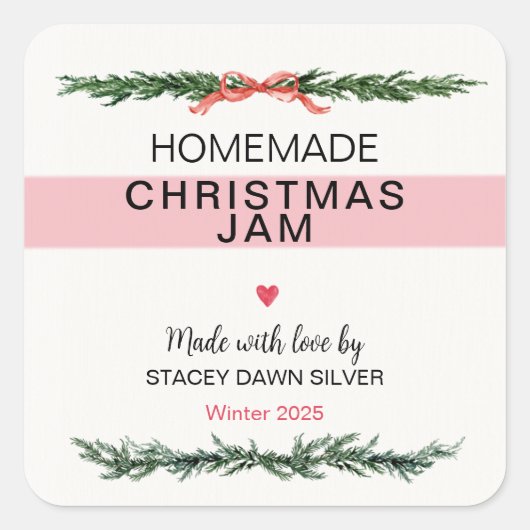 Homemade Christmas Jam Canning Sticker スクエアシール (正面)