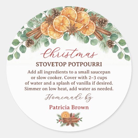 Homemade Christmas Stovetop Potpourri Recipe ラウンドシール (正面)
