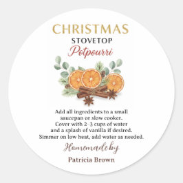 Homemade Christmas Stovetop Potpourri Sticker Labe ラウンドシール