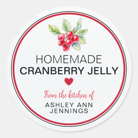 Homemade Cranberry Jelly Label | Holiday Canning ラウンドシール (正面)