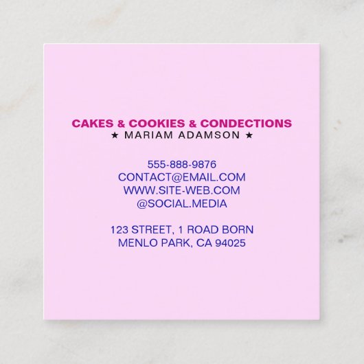 Homemade Cupcakes | Logo & Minimalist Home Bakery スクエア名刺 (裏面)