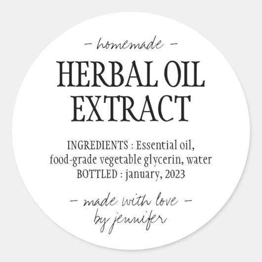 Homemade drink Cream white Herbal oil extract ラウンドシール (正面)