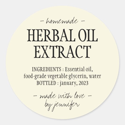 Homemade drink Cream yellow Herbal oil extract ラウンドシール (正面)