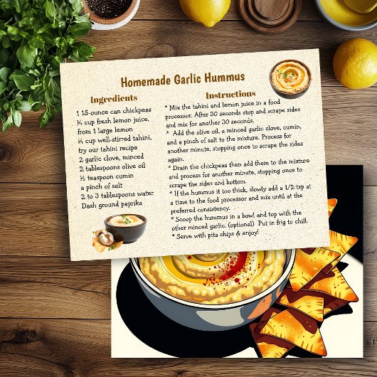 Homemade Garlic Hummus Recipe Card ポストカード
