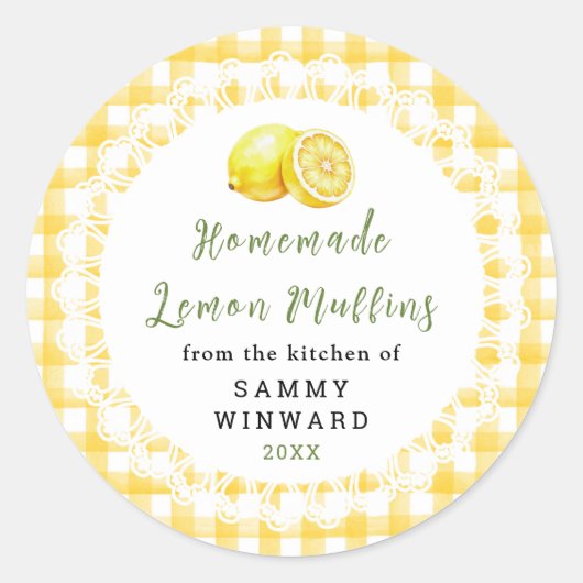 Homemade Lemon Muffin Label ラウンドシール (正面)