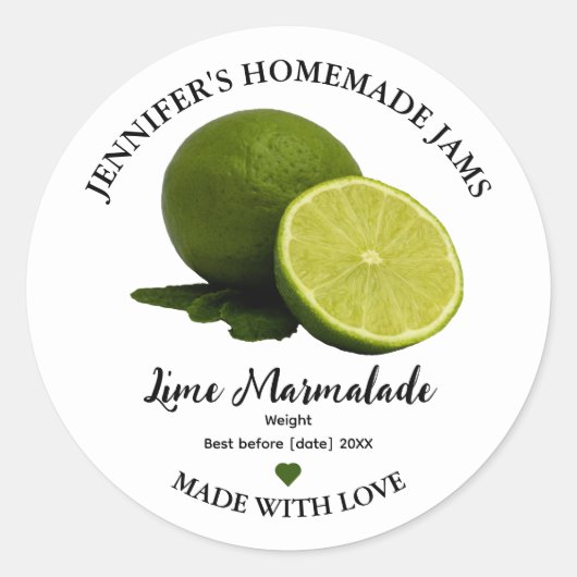 Homemade Lime Marmalade Jam Jar Label ラウンドシール (正面)