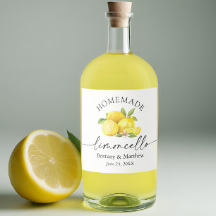 Homemade Limoncello Calligraphy Watercolor Lemons リキュールボトルラベル