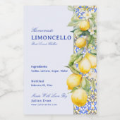 Homemade Limoncello Italian Blue Tile Floral Lemon ワインラベル (シングルラベル)