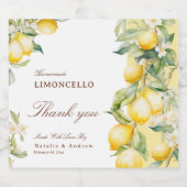 Homemade Limoncello Watercolor Lemons Thank you リキュールボトルラベル (シングルラベル)