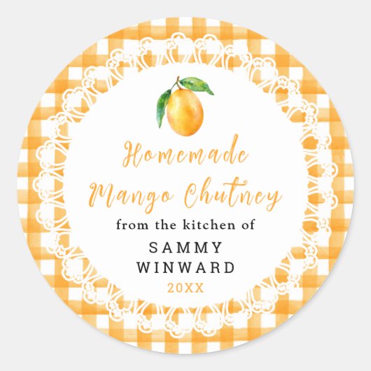 Homemade Mango Chutney Jar Label ラウンドシール (正面)