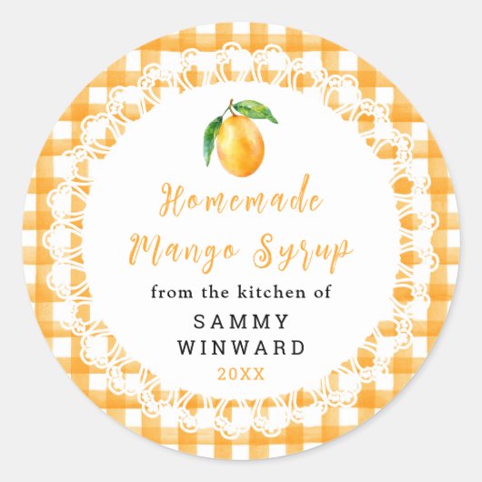 Homemade Mango Syrup Bottle Label ラウンドシール (正面)