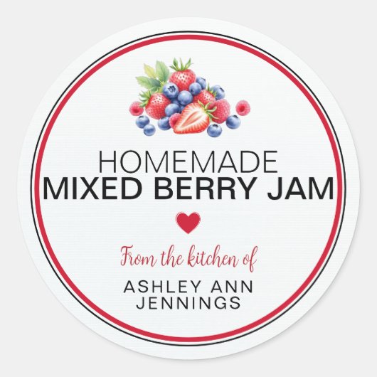 Homemade Mixed Berry Jam Label Personalized ラウンドシール (正面)