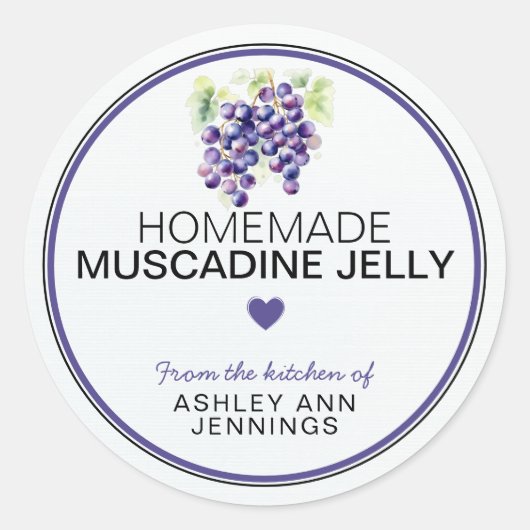 Homemade Muscadine Jelly Label Canning Stickers ラウンドシール (正面)