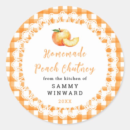 Homemade Peach Chutney Jar Label ラウンドシール (正面)