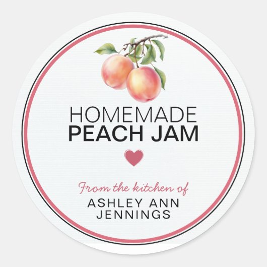 Homemade Peach Jam Label Peaches Canning Stickers ラウンドシール (正面)