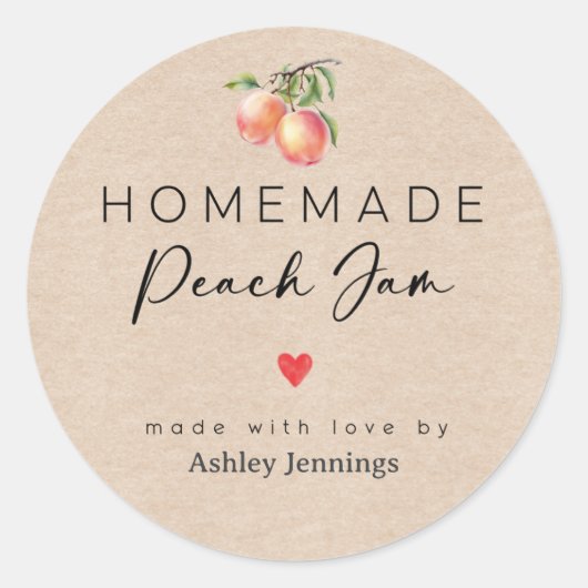 Homemade Peach Jam Labels | Made with Love ラウンドシール (正面)