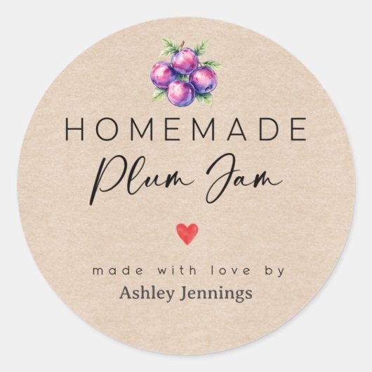 Homemade Plum Jam Labels | Made with Love Stickers ラウンドシール (正面)