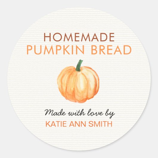Homemade Pumpkin Bread Label Product Sticker ラウンドシール (正面)
