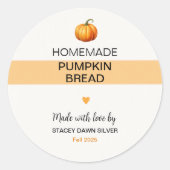 Homemade Pumpkin Bread Labels Fall Stickers ラウンドシール (正面)