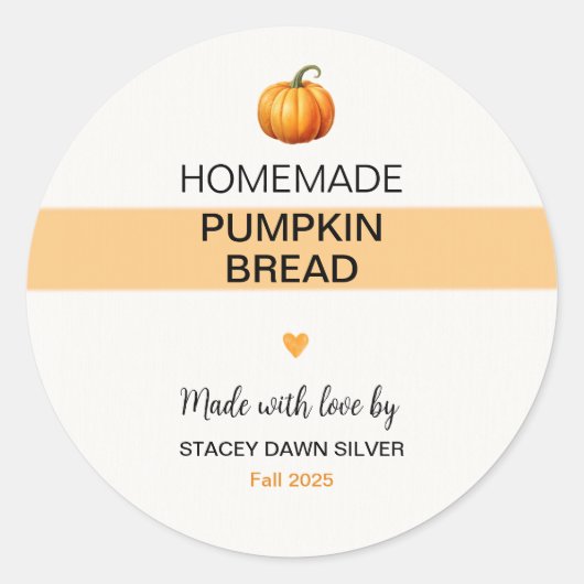 Homemade Pumpkin Bread Labels Fall Stickers ラウンドシール (正面)