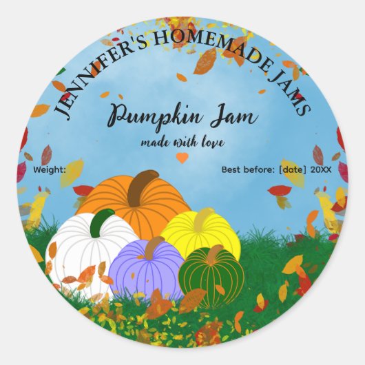 Homemade Pumpkin Jam Jar Label ラウンドシール (正面)