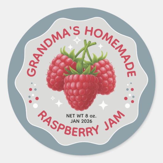 Homemade Raspberry Jam Canning Jar Labels ラウンドシール (正面)