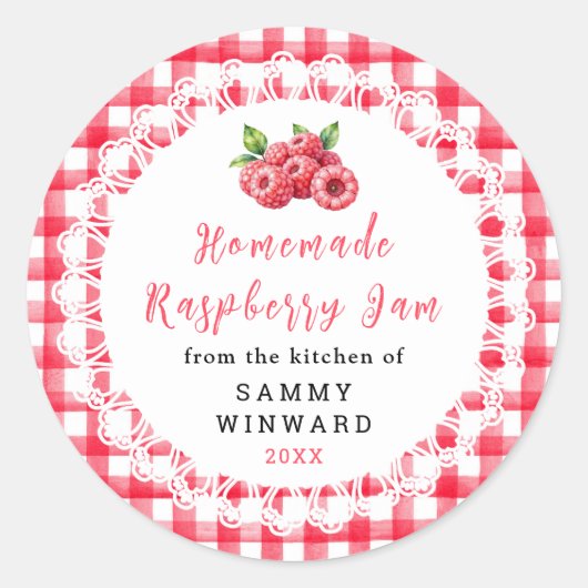 Homemade Raspberry Jam Jar Label ラウンドシール (正面)