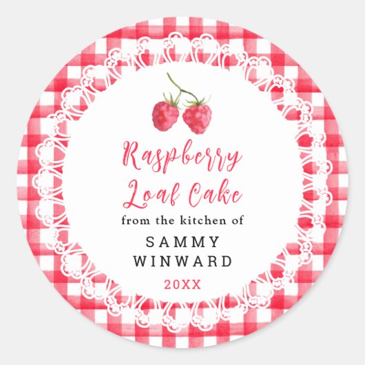 Homemade Raspberry Loaf Cake Label ラウンドシール (正面)