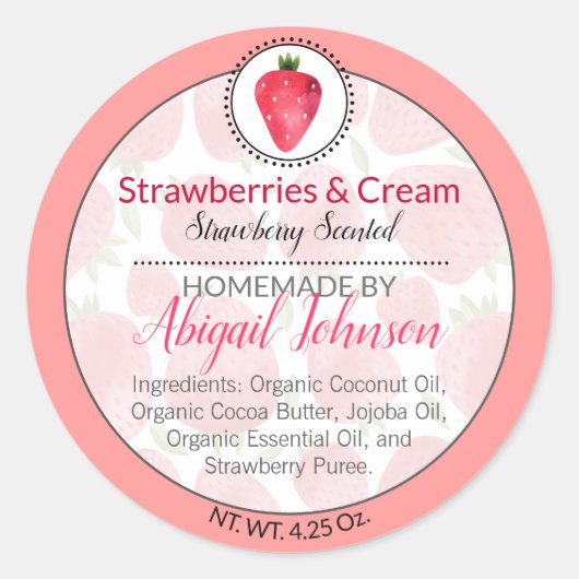 Homemade Strawberry Body Butter Salt Scrub Label ラウンドシール (正面)