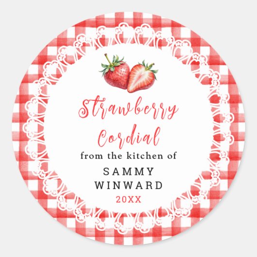 Homemade Strawberry Cordial Bottle Label ラウンドシール (正面)