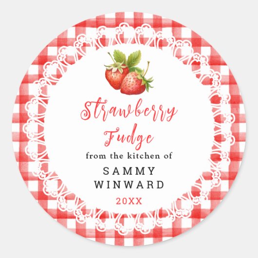 Homemade Strawberry Fudge Label ラウンドシール (正面)