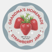 Homemade Strawberry Jam Canning Jar Labels ラウンドシール (正面)