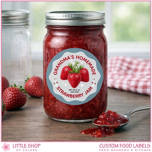 Homemade Strawberry Jam Canning Jar Labels ラウンドシール
