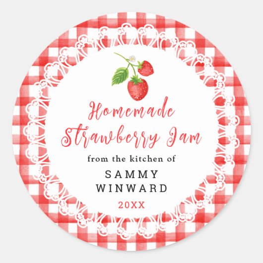 Homemade Strawberry Jam Label ラウンドシール (正面)