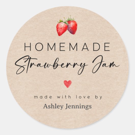 Homemade Strawberry Jam Label Canning Stickers ラウンドシール (正面)
