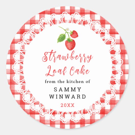 Homemade Strawberry Loaf Cake Label ラウンドシール (正面)