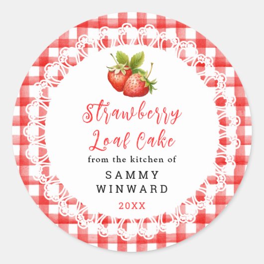 Homemade Strawberry Loaf Cake Label ラウンドシール (正面)