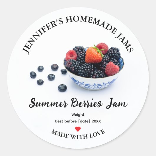 Homemade Summer Berries Jam Jar Label ラウンドシール (正面)