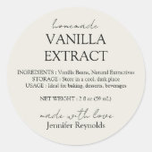Homemade Vanilla Extract ivory beige Instructions ラウンドシール (正面)