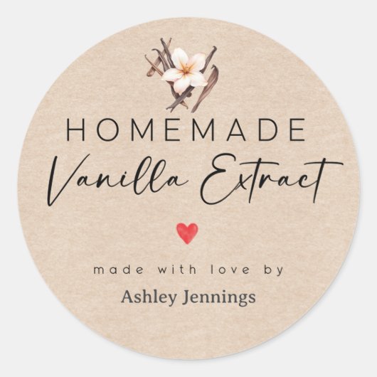 Homemade Vanilla Extract Labels | Made with Love ラウンドシール (正面)