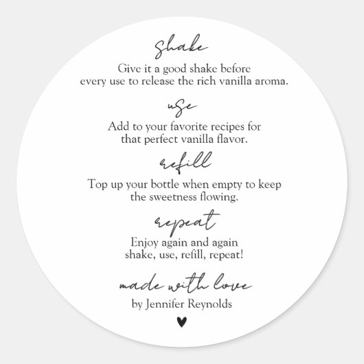 Homemade Vanilla Extract Shake Use Refill Repeat ラウンドシール (正面)