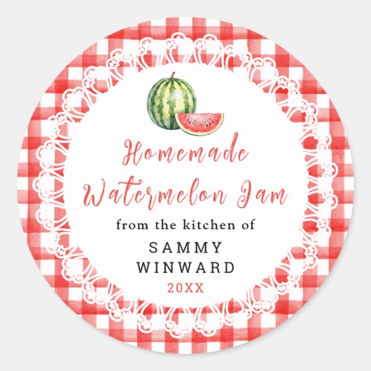 Homemade Watermelon Jam Jar Label ラウンドシール (正面)