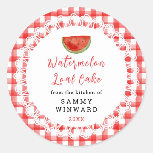 Homemade Watermelon Loaf Cake Label ラウンドシール (正面)